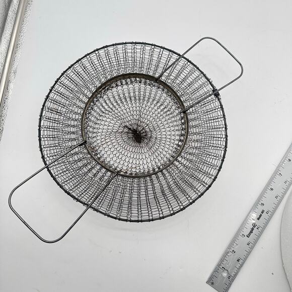 Vintage Italian Collapsible Wire Strainer Basket garden pasta mesh chicken coop - Picture 4 of 16